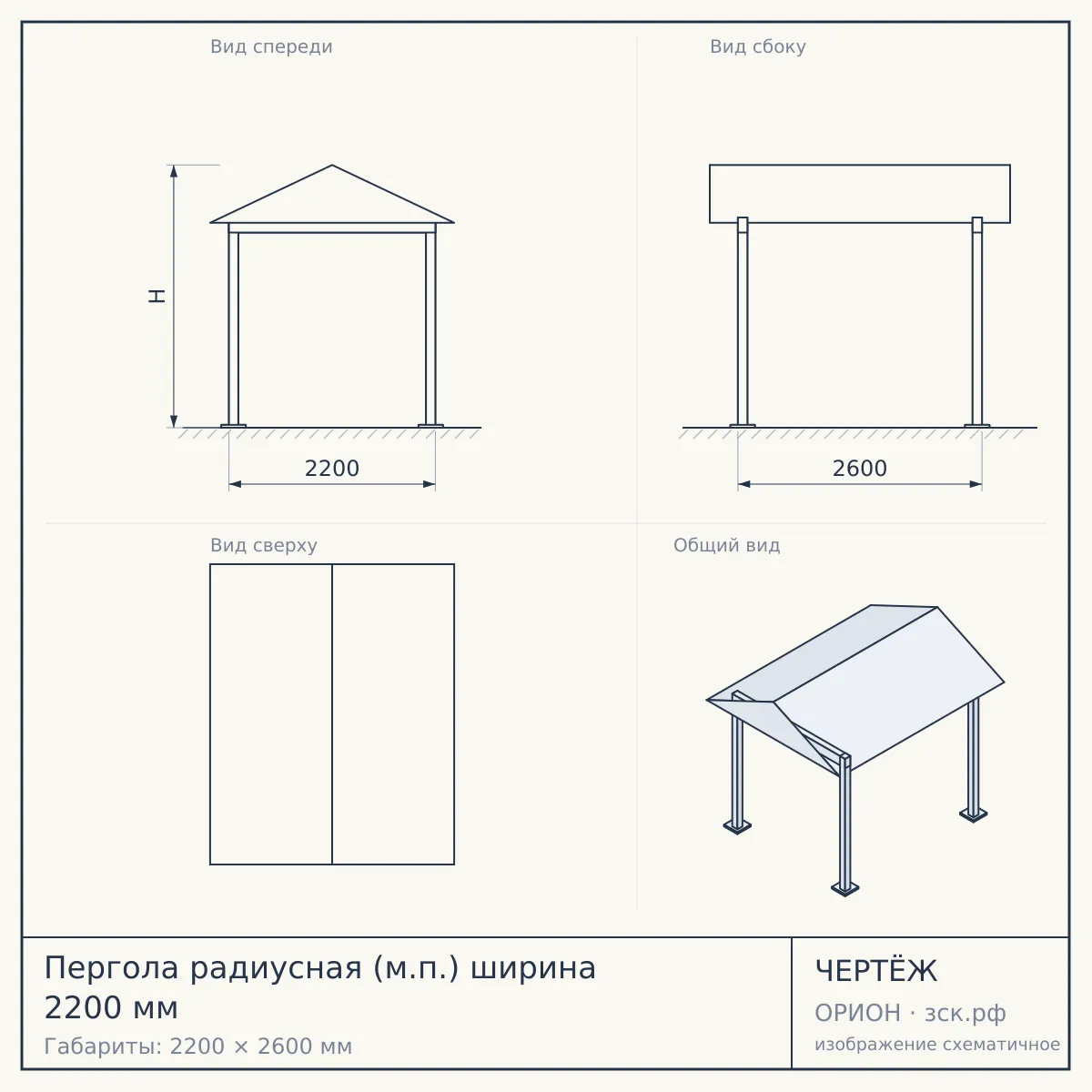Пергола радиусная (м.п.) ширина 2200 мм — чертёж